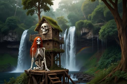 Erwachsener Puzzle 500 Teile Aus Holz Puzzle Holzhaus Und Totenkopffrau Unter Dem Wasserfall Das Entfesselt Kreativität Home Decor Artwork Kreative Spiele Sammlung Geschenke von NNNGTAOCER