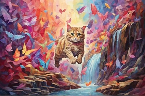 Erwachsener Puzzle 500 Teile Aus Holz Puzzle Katze Springt In Einen Wasserfall Das Entfesselt Kreativität Home Decor Artwork Kreative Spiele Sammlung Geschenke von NNNGTAOCER