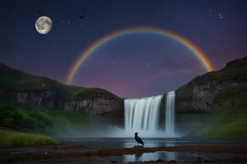 Erwachsener Puzzle 500 Teile Aus Holz Puzzle Regenbogen-Wasserfall Unter Dem Mond Das Entfesselt Kreativität Home Decor Artwork Kreative Spiele Sammlung Geschenke von NNNGTAOCER