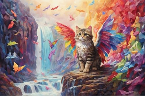 Holz Erwachsenen Kind Puzzle 1500 Stück Puzzle Bunte Geflügelte Katze Liegt Auf Einem Wasserfall Klassiker Wohnkultur Kunstwerk Kreative Spiele Sammlung Geschenke von NNNGTAOCER