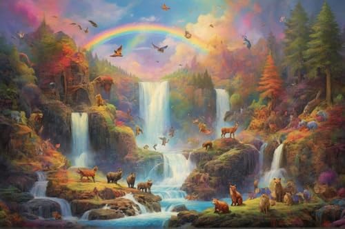 Puzzle 1000 Teile Holzpuzzle Für Erwachsene Eine Herde Bären Und Füchse Unter Einem Regenbogen Fällt Klassiker Wohnkultur Kunstwerk Kreative Spiele Sammlung Geschenke von NNNGTAOCER