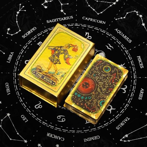 NNNYDJY 12 * 7CM Kunststoff PVC Gold Folie Tarot Karten Brettspiel Klassische Oracle Divination Deck Erzählen Die Zukunft für Anfänger Gold Foil Tarot von NNNYDJY