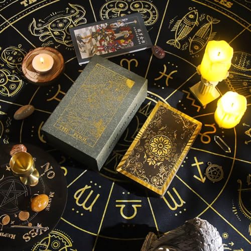 NNNYDJY Goldfolie Tarot Heißprägung PVC Wasserdicht verschleißfest Brettspiel Solitaire Wahrsagerei Geschenkset Luxus Gold Foil Tarot von NNNYDJY