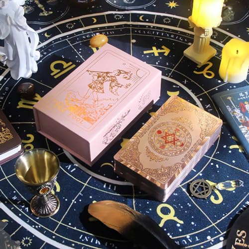 NNNYDJY Goldfolie Tarot Kunststoff Wasserdicht Tarotkarten Vollständige englische Ausgabe Magier Tarot Deck Brettspiel Senden Sie englische Regeln Gold Foil Tarot von NNNYDJY