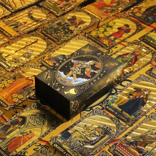 NNNYDJY Goldfolien-Tarot-Deck mit schöner Plastikverpackung, Brettspiel mit Oracle-Karten für Anfänger Gold Foil Tarot von NNNYDJY