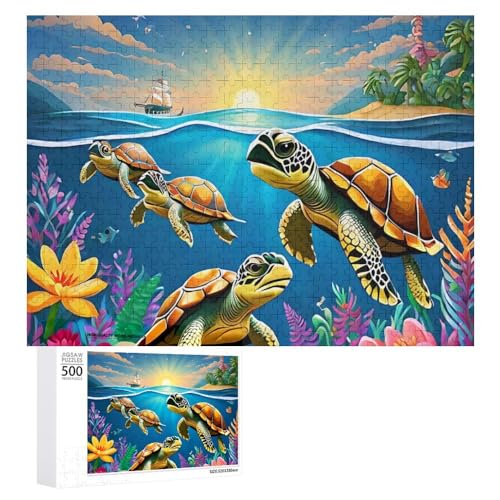 Zeichentrickfilm-Schildkröte Puzzle Für Erwachsene Puzzles 1000 Teile Für Frauen, Männer, Holzpuzzle Erwachsene (Puzzle 3,500pcs (52x38cm)) von NNSECC