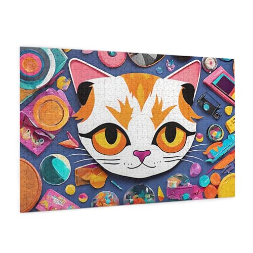 Katze Puzzles Puzzles 1000 Teile Tier Puzzles Spiele Puzzle Für Erwachsene, Kinder, Jungen, Mädchen, Geschenk (1,1000pcs (75x50cm)) von NNSECS