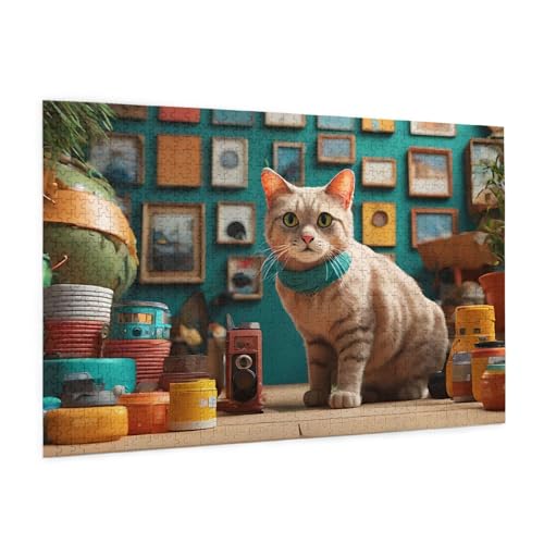 Katze Puzzles Puzzles 1000 Teile Tier Puzzles Spiele Puzzle Für Erwachsene, Kinder, Jungen, Mädchen, Geschenk (2,1000pcs (75x50cm)) von NNSECS