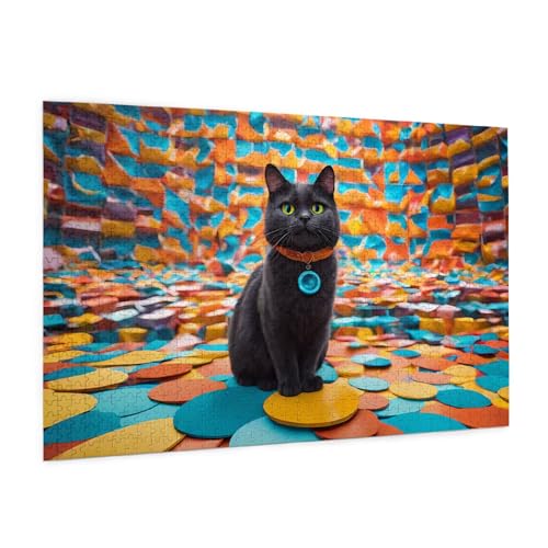 Katze Puzzles Puzzles 1000 Teile Tier Puzzles Spiele Puzzle Für Erwachsene, Kinder, Jungen, Mädchen, Geschenk (6,500pcs (52x38cm)) von NNSECS