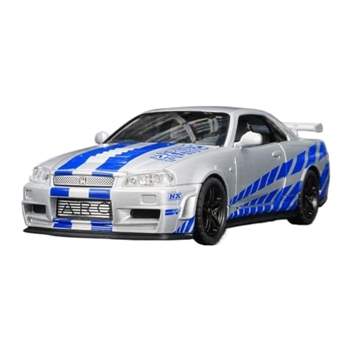 For 1/32 R34 Alloy Car Model Car Model God Of War GTR Painting Super Sports Car Sound And Light Toy Car(Silver) von NNYIMJ