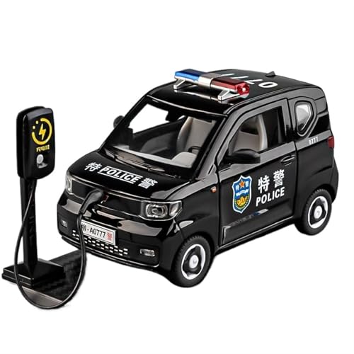 NNYIMJ for 1/24 Wuling Hongguang Mini EV Polizeiauto Legierungsmodell Ton- Und Lichtsynchronisation Spielzeugauto Druckgussmodell Handpuppe Sammlerornamente(Black) von NNYIMJ