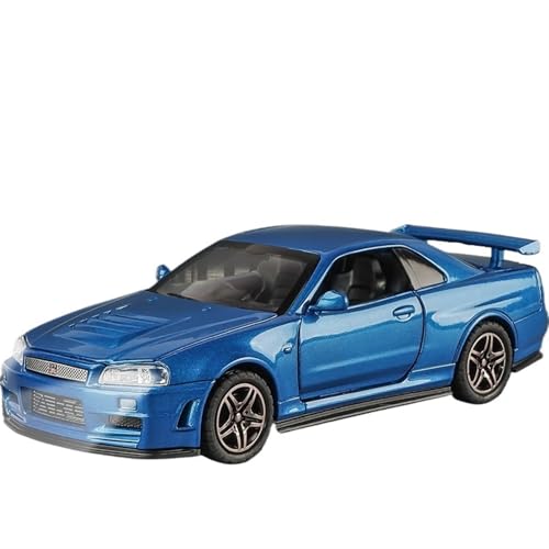 NNYIMJ for 1:32 Sportwagen GTR34 Legierung Auto Druckguss Modell Sound & Licht Spielzeug Auto Sammler Ornament(Blue) von NNYIMJ