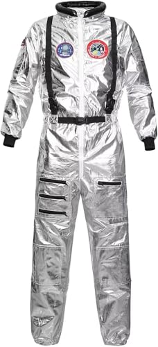 NOAFUNZO Astronauten-Kostüm für Erwachsene, Cosplay-Kostüm, Raumfahrer, Overall, Weltraumanzug, Halloween, Pretend (Silber, XL) von NOAFUNZO