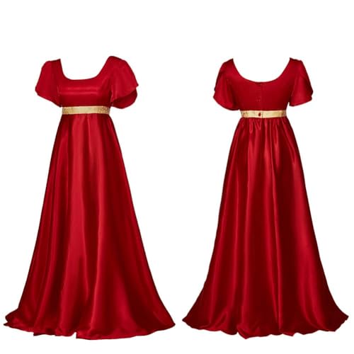 NOAFUNZO Damen Retro Mittelalter Kleid Satin Regency Kleid Schärpe Viktorianisches Langes Kleid Halloween Party Cosplay Kostüm Abendkleid (Big Red, 3XL) von NOAFUNZO