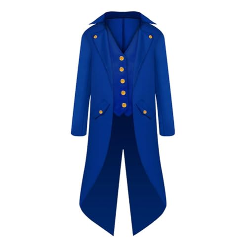 NOAFUNZO Herren Gothic Steampunk Trench Mittelalter Vintage Frack Jacke, Männlich Viktorianische Renaissance Lange Smoking Mantel Bühnenauftritt Kostüm (Blau, L) von NOAFUNZO