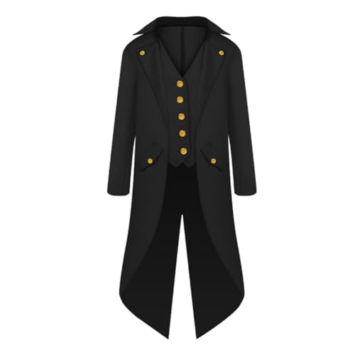 NOAFUNZO Herren Gothic Steampunk Trench Mittelalter Vintage Frack Jacke, Männlich Viktorianische Renaissance Langer Smoking Mantel Bühnenauftritt Kostüm (Schwarz, L) von NOAFUNZO