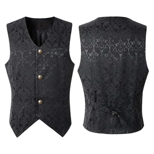 NOAFUNZO Herren Mittelalter Renaissance Ärmellose Retro Weste Gothic Steampunk Viktorianische Weste Uniform für Halloween Cosplay Bühnenauftrittskostüm (Schwarz, XXL) von NOAFUNZO