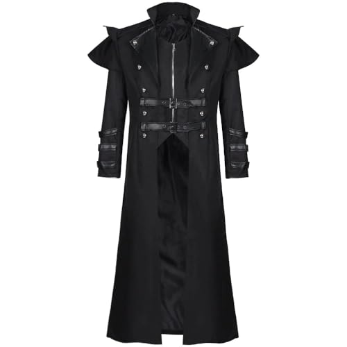 NOAFUNZO Herren Mittelalter Steampunk Jacke Mantel Renaissance Gothic Gehrock Viktorianischen Vintage Smoking Uniform für Halloween Karneval Kostüme (Typ 1, 3XL) von NOAFUNZO