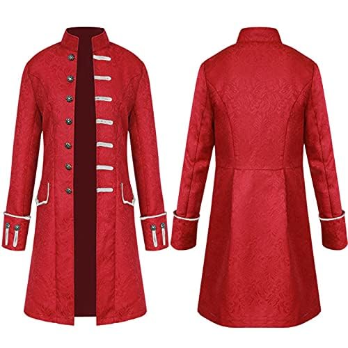 NOAFUNZO Herren Steampunk Renaissance Uniform Trenchcoat Viktorianisch Edwardian Vintage Jacke Gehrock Pirat Vampir Cosplay Kostüm (Rot, L) von NOAFUNZO