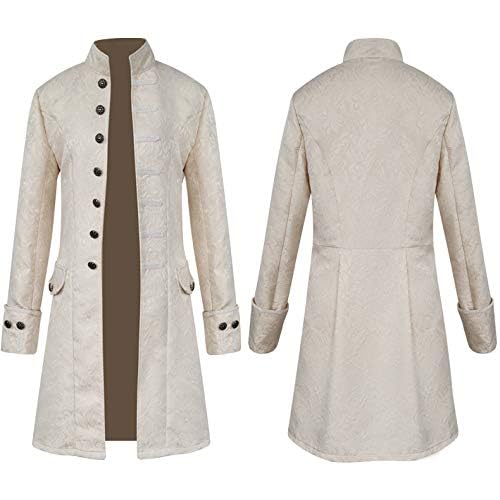 NOAFUNZO Herren Steampunk Renaissance Uniform Trenchcoat Viktorianisch Edwardian Vintage Jacke Gehrock Piraten Vampir Cosplay Kostüm (Weiß, L) von NOAFUNZO