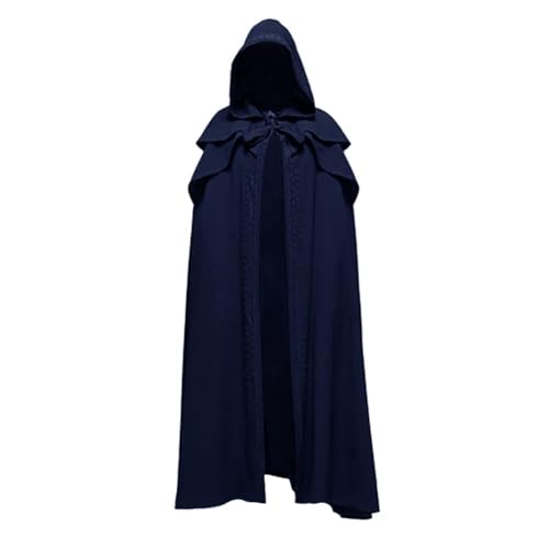 NOAFUNZO Kapuzenumhang für Halloween, Vintage Mittelalter Lang Schwarz Kapuzenumhang Vampirstil Bühnenaufführung Cosplay Kostüm für Männer Frauen (Blau, XXL) von NOAFUNZO