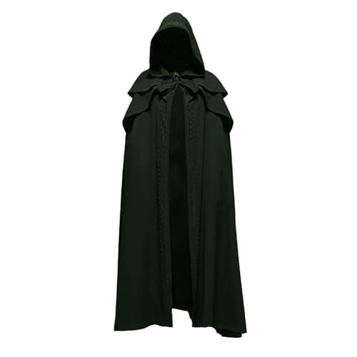 NOAFUNZO Kapuzenumhang für Halloween, Vintage Mittelalter Lang Schwarz Kapuzenumhang Vampirstil Bühnenaufführung Cosplay Kostüm für Männer Frauen (Grün, XXL) von NOAFUNZO