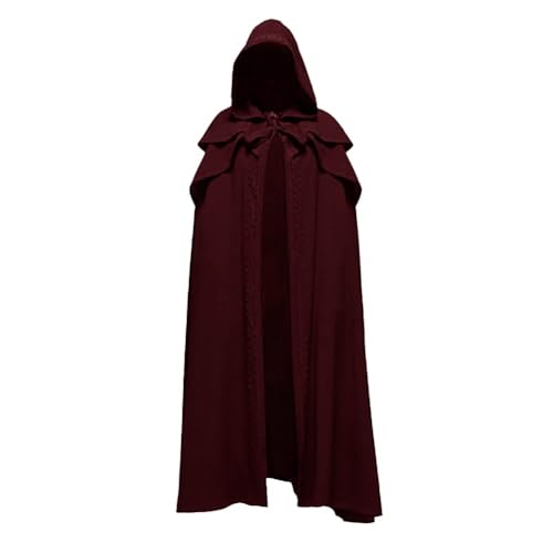 NOAFUNZO Kapuzenumhang für Halloween, Vintage Mittelalter Lang Schwarz Kapuzenumhang Vampirstil Bühnenaufführung Cosplay Kostüm für Männer Frauen (Rot, L) von NOAFUNZO