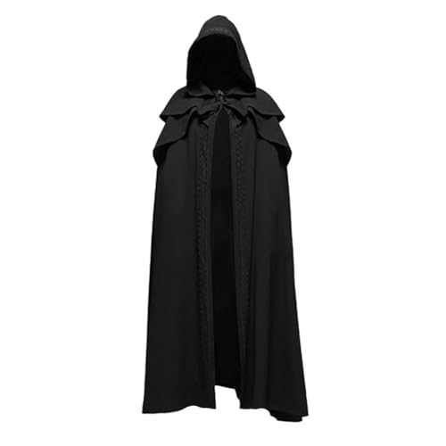 NOAFUNZO Kapuzenumhang für Halloween, Vintage Mittelalter Lang Schwarz Kapuzenumhang Vampirstil Bühnenaufführung Cosplay Kostüm für Männer Frauen (Schwarz, XXL) von NOAFUNZO