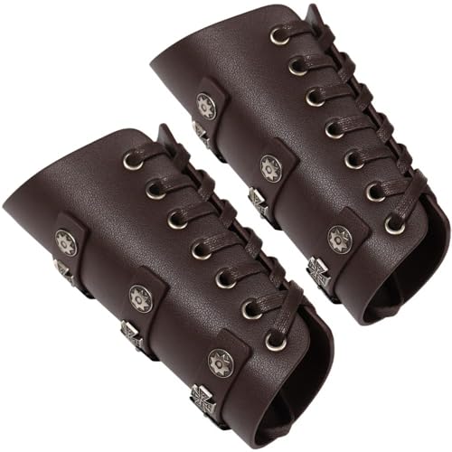 NOAFUNZO Mittelalterliche Retro-Armpanzer, Steampunk-Armschutz, Ritter, schützender Handgelenkschutz, Halloween, Weihnachten, Cosplay, Kostüm-Requisiten (dunkelbraun, 1 Paar (2 Stück)) von NOAFUNZO