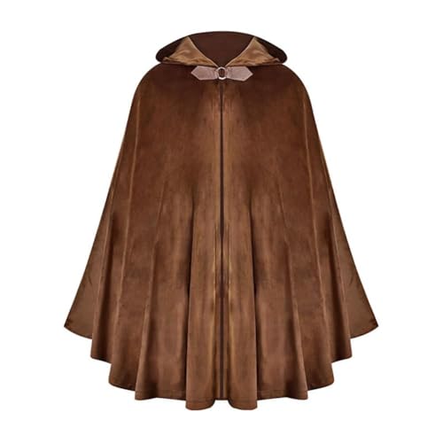 NOAFUNZO Mittelalterlicher Kapuzenumhang Gothic Kapuzenumhang Halloween Cosplay Kostüm Jäger Dress Up Herren Trenchcoat Verkleidung Capes Schwarz/Braun/Grün (Braun) von NOAFUNZO