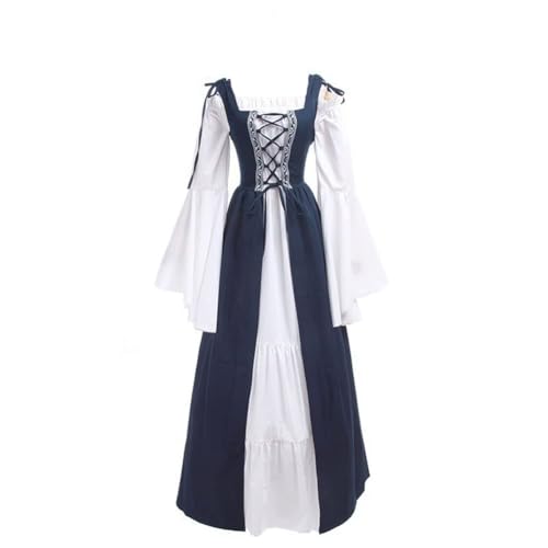 NOAFUNZO Mittelalterliches Kleid für Damen, Renaissance-Kostüm, viktorianisches Kleid, lange Ärmel, bodenlang, Halloween-Kostüm (Blau, L) von NOAFUNZO