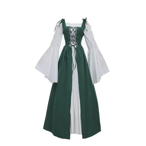 NOAFUNZO Mittelalterliches Kleid für Damen, Renaissance-Kostüm, viktorianisches Kleid, lange Ärmel, bodenlang, Halloween-Kostüm (Grün, Größe 3XL) von NOAFUNZO