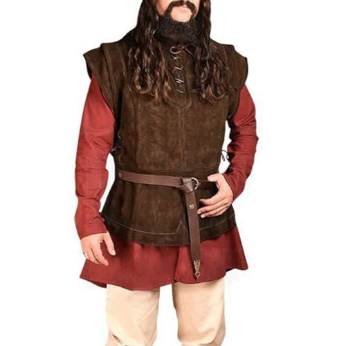 NOAFUNZO Renaissance Mittelalter Ärmellose Weste Vintage Herren Schnürweste Piraten Weste Jäger Stil Weste Ritter Tunika Halloween Cosplay Kostüm, Braun, XL von NOAFUNZO