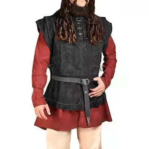 NOAFUNZO Renaissance Mittelalter Ärmellose Weste Vintage Herren Schnürweste Piraten Weste Jäger Stil Weste Ritter Tunika Halloween Cosplay Kostüm (Schwarz, 4XL) von NOAFUNZO