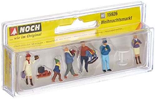 NOCH® Weihnachtsmarkt, liebevoll gestaltetes Set mit Figuren und Zubehör, 1:87 (H0) handbemalt für Modelleisenbahn und Dioramen von Noch