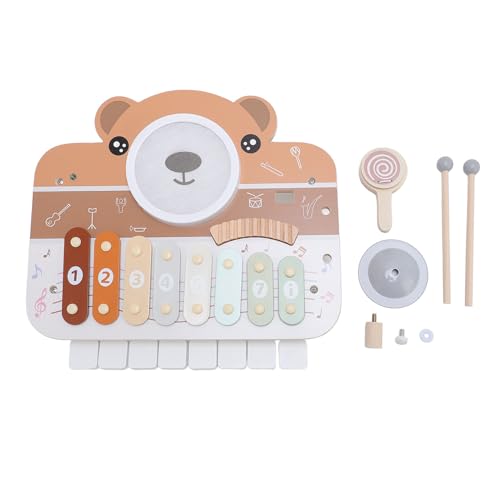 Holzmusikspielzeug für Babys, Holzpercussion Musikinstrumente Spielzeughand Spielzeug Augenkoordination Baby Musikinstrument für kinders mit Becken, Holzspunder, Tamburine, von NOENNULL