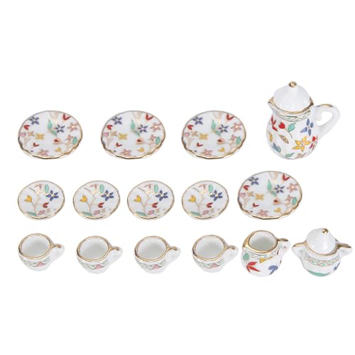 Miniatur-Teetassen-Set, 15-teilig, Miniatur-Tee, 1:12, Puppenhaus, Küche, Miniatur-Porzellan, Blumen-Teetassen-Set, Dekor-Kollektion (C) von NOENNULL