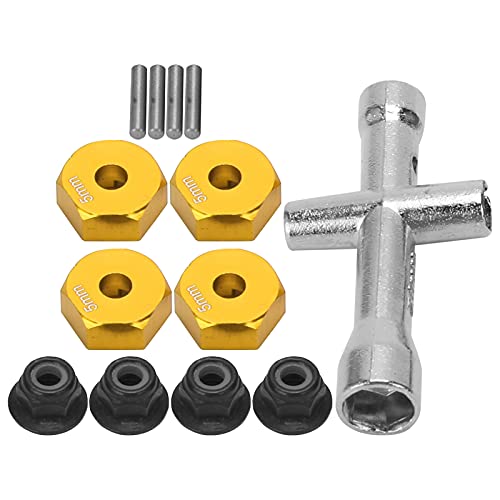 NOENNULL 12mm Rad 5mm Dicke Sechskantadapter Kreuzschlüssel M4 Rutschfester Mutternsatz 1/10 RC Car (Gold) von NOENNULL