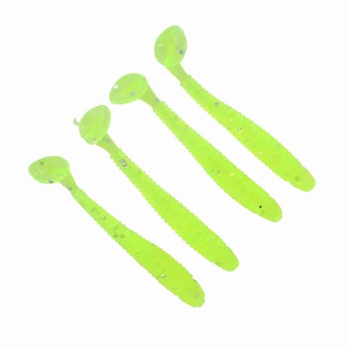 NOENNULL 50pcs 5 cm Weiche Plastikfischereiköder, T -Heck -Maden -Köder für Süßwasser Salzwasserfischer (Fluoreszierendes Grün) von NOENNULL