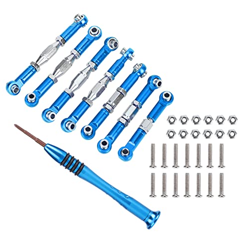 NOENNULL 7 Stück Aluminium Spannschloss Zugstange Lenkgestänge Arm Spurstangenköpfe Servoverbindungsstange mit Schraubendreher Kompatibel mit WLtoys 144001 1/14 RC Auto (Blau) von NOENNULL