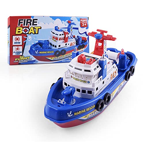 NOENNULL Beleuchtetes Bootsspielzeug mit Geräuschen – Buntes Feuerwehr-Modellschiff mit Musik, Licht-Wasserspray – Kinderspielzeugboot für Fantasievolles Spielen – Mitbringsel für von NOENNULL