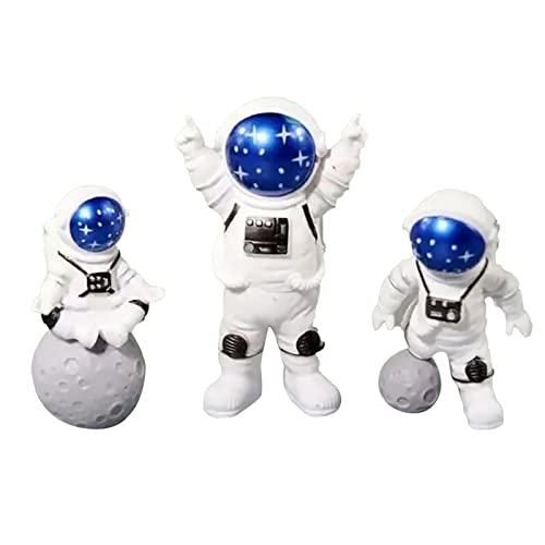 NOENNULL Blau-weiße Astronauten-Statuen, 3er-Set, Weltraum-Mann-Skulptur-Figuren, Weltraum-Themen-Dekoration für Kinderzimmer, Tortenaufsatz von NOENNULL