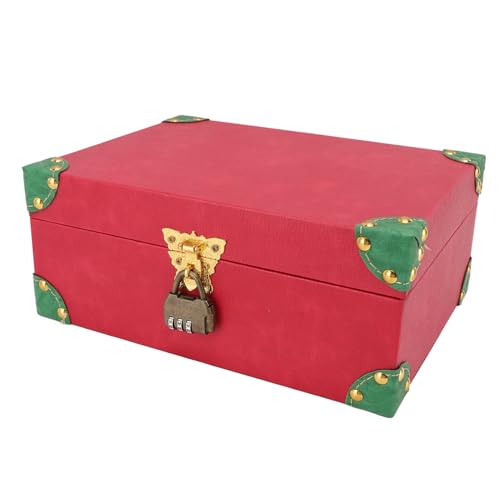 NOENNULL Hölzernder Leder Schatzstrust Quadrat Handgefertigte Vintage -Schmuck Keepsake Storage Box mit Kammschloss für Halsketten Ringe Ohrringe (Roserot M Größe) von NOENNULL