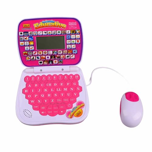 NOENNULL Lernmaschine für Kinder, Englisch, Spanisch, Musikfunktion, Interaktiver Lern-Laptop für Kinder (Rosa) von NOENNULL