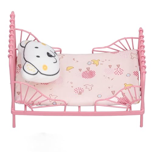 Puppenhaus Metallbett 1:12 Puppenhaus Miniaturmöbel Bär Dekoration für Schlafzimmer Rosa (Rosa Vogelmuster) von NOENNULL