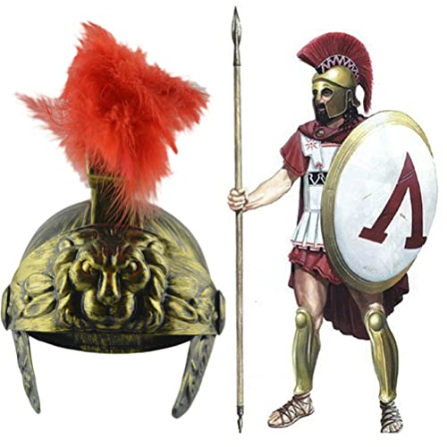 Römischer Helm mit Roter Federfahne, Griechischer Gladiator-Kostümhelm, Legionshelm, Goldener Krieger, Römischer Kämpfer, Cosplay-Kostümzubehör für Männer und Frauen von NOENNULL