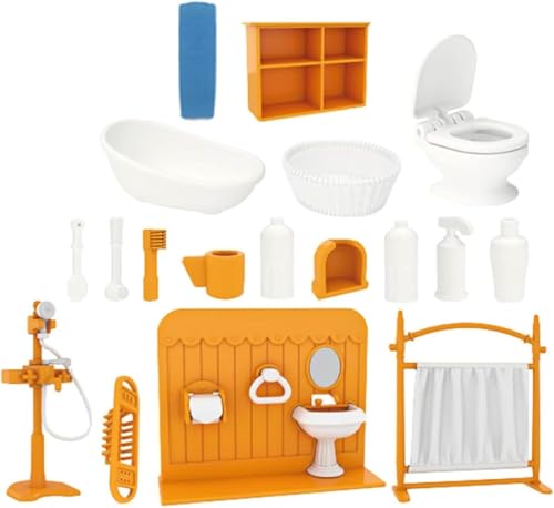 Puppenhaus Möbel Set Badezimmer, 18 Stück Miniatur Möbel Set Badewanne Toilette Waschbecken Schrank Kleiderbügel, Puppenhaus Zubehör Deko 1:12 Puppenhaus Deko für Kinder ab 3 Jahren von NOLACE