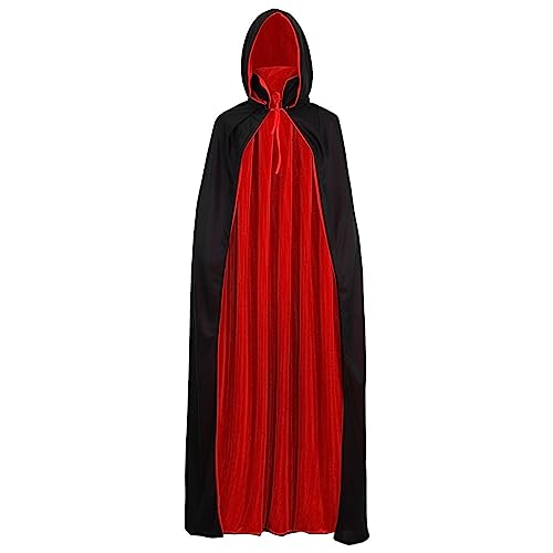 NOLITOY Halloween Vampir Umhang, Kapuzenumhang Rot Schwarz Doppelseitig Mit Erwachsener Für Halloween Kostüm Damen & Herren von NOLITOY