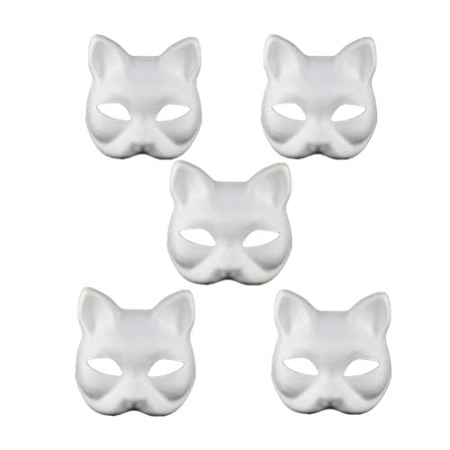 NOLITOY Weiße Papiermasken 5 - Fuchsmasken: Blankopapier Handbemalte Fuchskatzenmasken Halbes Gesicht Cosplay DIY- Katze Tiergesichtsmasken Halloween- Party Zubeh?r für Japanisches Diy Weiße Masken von NOLITOY