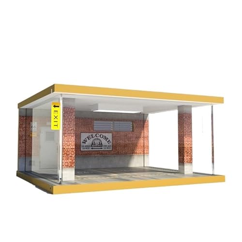 Werkstatt-Szenenmodell 1/32 simulierte Automodell-Garage, Massivholz-Parkplatz-Modellszenen-Staubschutzhülle mit Beleuchtungsornamenten (Color : Two Parking Spaces red Brick Wall Version) von NOLLAM